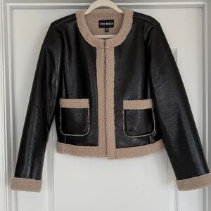 Black Patent Leather and Shearling Jacket